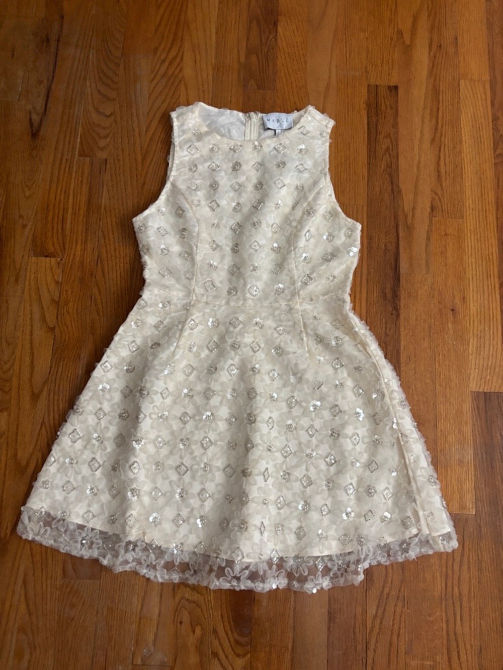 Ivory Sleeveless Sequin Midi Dress